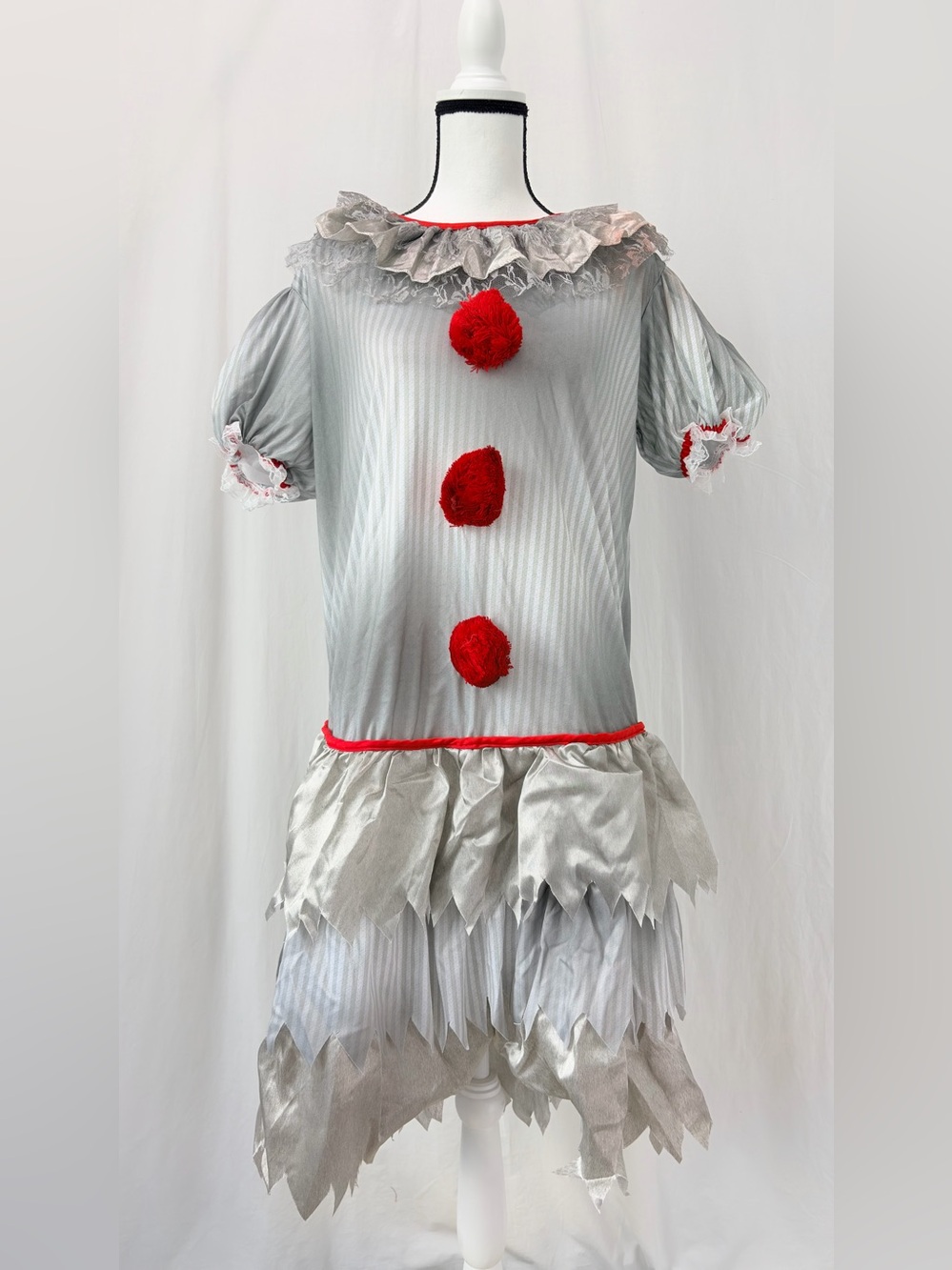 Carnevil Clown Evil Spooky Steampunk Gray Red Dress Adult Halloween Costume 2XL